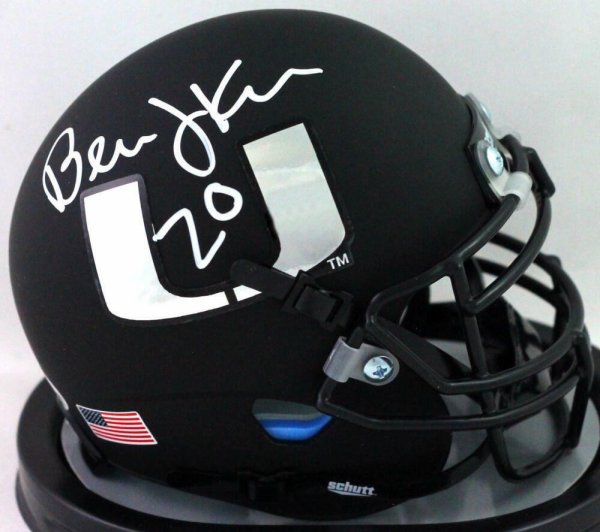 Bernie Kosar Autographed Signed Miami Hurricanes Black Schutt Mini Helmet- Beckett Wit