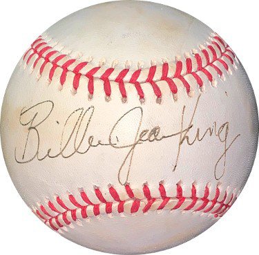 Billie Jean King Autographed Signed RONL Rawlings OFC National League Baseball toned- JSA #KK58204 (Wimbledon/US/French Australian Open)