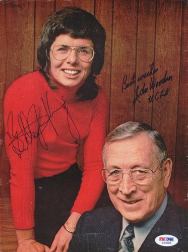 Billy Jean King Autographed Signed & John Wooden Magazine Page Photo PSA/DNA