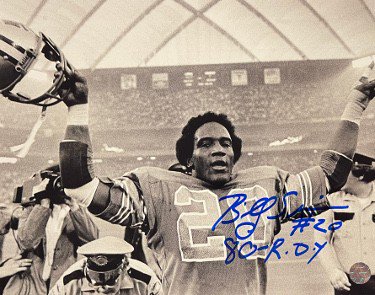 Billy Sims Signed Detroit Lions White Jersey Running 8×10 Photo w