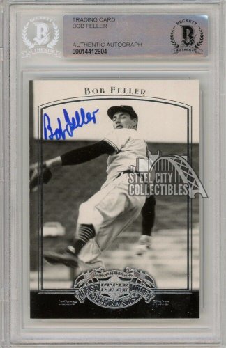 Bob Feller Autographed Signed 2005 UDA Past Time Pennants Baseball Autograph Card #6 Beckett
