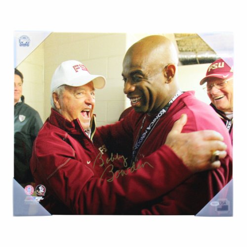 Bobby Bowden Autographed Signed Florida State Seminoles Stretched Hugging Deion 24x20 Canvas - PSA/DNA Authentic