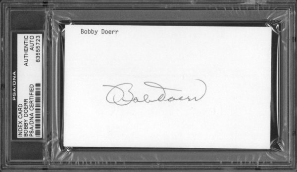 BOBBY DOERR 9 X ALL-STAR HOF BOSTON RED SOX SIGNED AUTO INDEX CARD PSA/DNA 