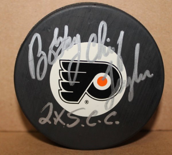 Bobby Taylor Philadelphia Flyers Autographed Signed Puck Inscribed 2x SCC & Chief