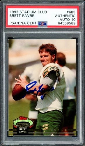 Brett Favre Autographed Signed 1992 Topps Stadium Club Rookie Card #683 Green Bay Packers Auto Grade Gem Mint 10 PSA/DNA