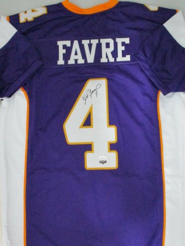 Brett Favre Autographed Signed Vikings Hall Of Famer Custom Replica Purple Jersey Auto JSA