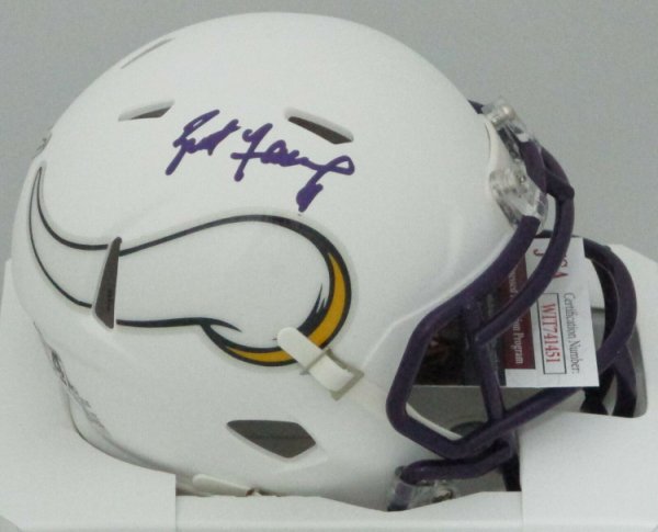 Brett Favre Autographed Signed Vikings Riddell Flat White Speed Mini Helmet Auto HOF '16 JSA
