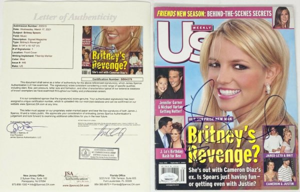 Britney Spears Autographed Signed Magazine Cover Jsa Loa Coa Baby One More Time