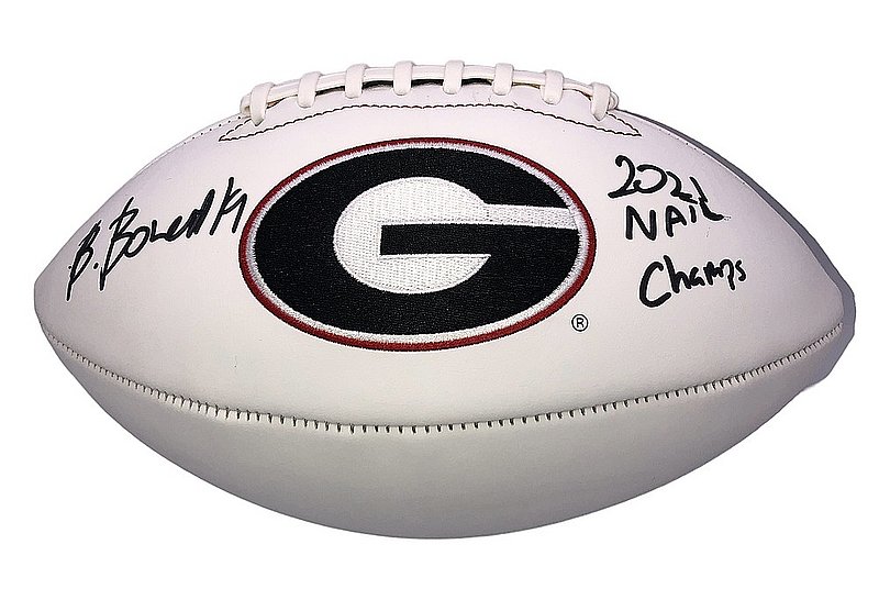 Brock Bowers Autographed Signed Georgia Bulldogs White Panel Football with 2021 National Champs Inscription - Beckett QR Authentic