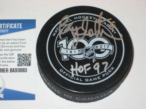 Bryan Trottier Autographed Signed 100Th Anniv. Official Game Puck With Beckett COA & HOF Inscr