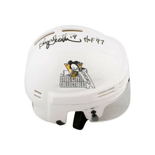 Bryan Trottier Autographed Signed HOF 97 Penguins White Mini Hockey Helmet - Beckett COA