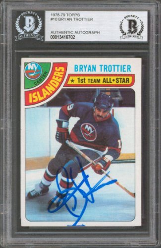 Bryan Trottier Autographed Signed Islanders Authentic 1978 Topps #10 Card Beckett Slabbed