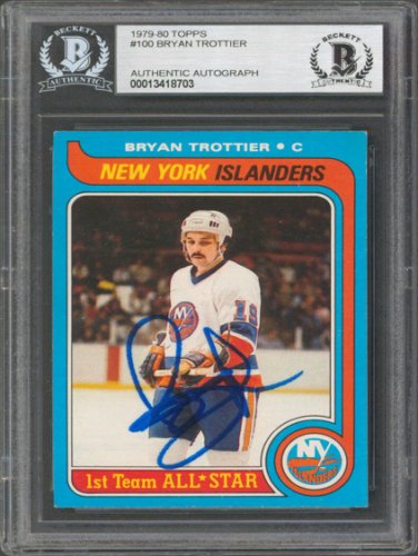 Bryan Trottier Autographed Signed Islanders Authentic 1979 Topps #100 Card Beckett Slabbed