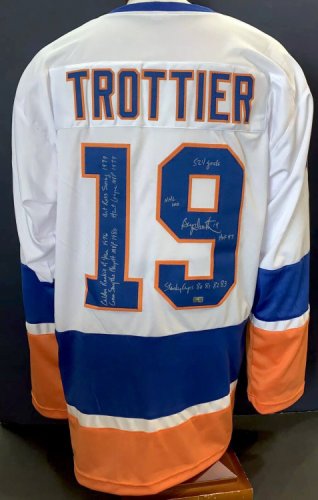 Bryan Trottier Autographed Signed Islanders Career Stat Jersey HOF Stanley Cup Auto Steiner