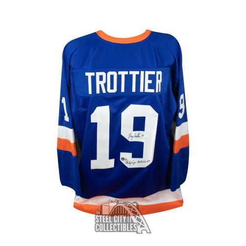 Bryan Trottier Autographed Signed Stanley Cups Custom Hockey Jersey - Beckett COA
