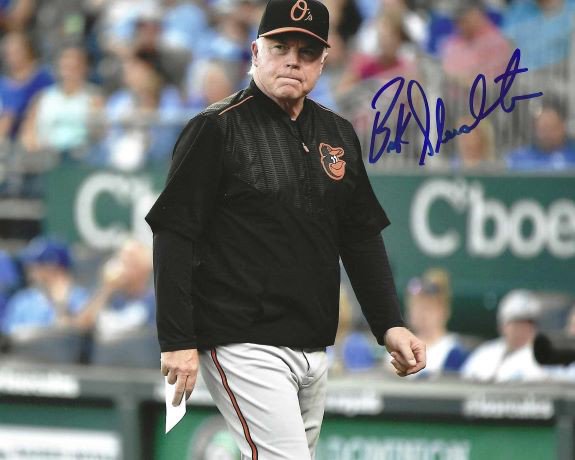 Framed Autographed/Signed Buck Showalter 33x42 New York Pinstripe Jersey  MLB COA