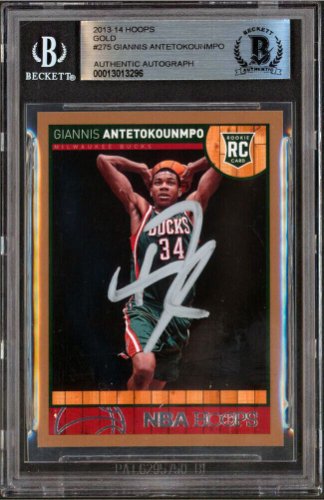 Bucks Giannis Autographed Signed Antetokounmpo 2013-14 Hoops Gold #275 Rookie Card Beckett Slab 