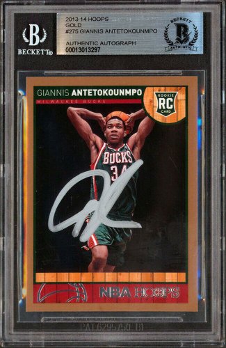 Bucks Giannis Autographed Signed Antetokounmpo 2013 Hoops Gold #275 Rookie Card Beckett Slabbed 