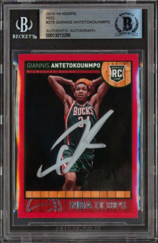 Bucks Giannis Autographed Signed Antetokounmpo 2013 Hoops Red #275 Rookie Card Beckett Slabbed 