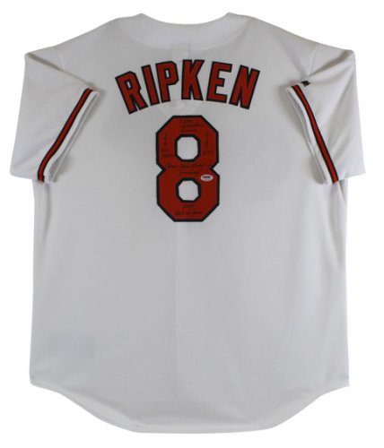 Cal Ripken Jr. Autographed Signed Orioles . Full Name W/ Stats Authentic White Jersey PSA/DNA 