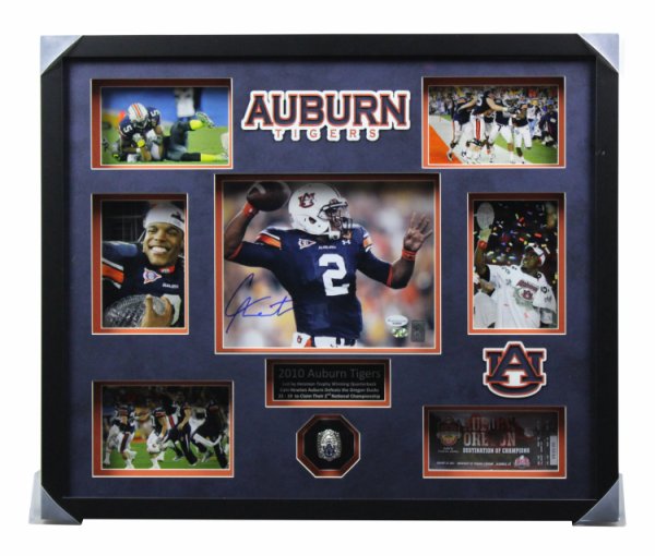 Cam Newton Autographed Signed Auburn Tigers Framed Throwing 10x8 Photo with Replica 2010 National Championship Ring Display - Certified Authentic