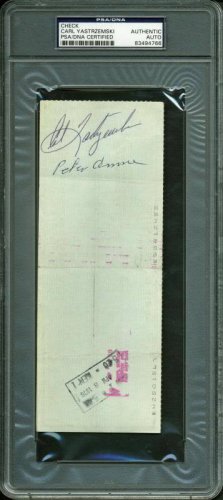 Carl Yastrzemski Autographed Signed Red Sox Authentic 1976 Red Sox Check PSA/DNA Slabbed 