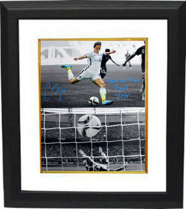 Carli Lloyd Autographed Signed 2015 World Cup Final Goal Olympic Team USA 16x20 Photo Custom Framing w/ 3 Goals 7/5/15 Insc - Tri-Star Holog