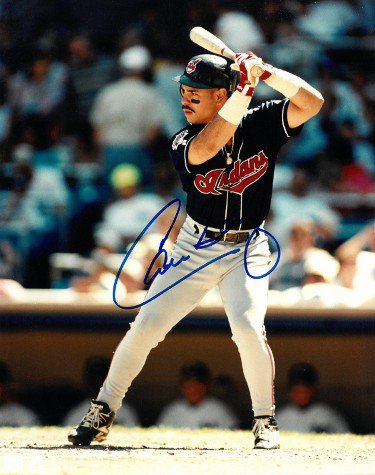 Carlos Baerga Autographed Signed Cleveland Indians 8x10 Photo (navy jersey)