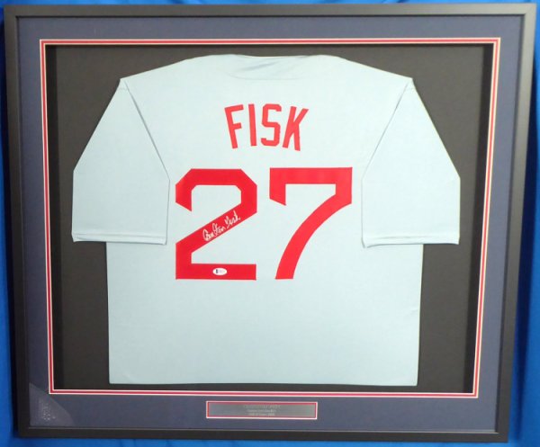 Carlton Fisk Autographed Signed Boston Red Sox Framed Gray Jersey Beckett Beckett