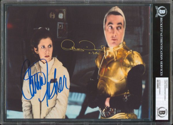 Carrie Fisher Autographed Signed & Anthony Daniels Star Wars Authentic 8X10 Photo Beckett Slab 