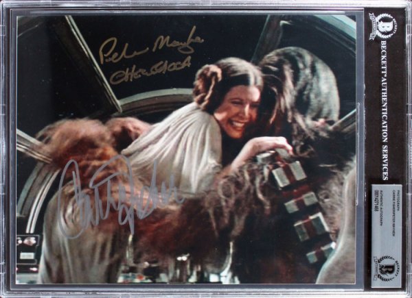 Carrie Fisher Autographed Signed & Peter Mayhew Star Wars Authentic 8X10 Photo Beckett Slabbed 