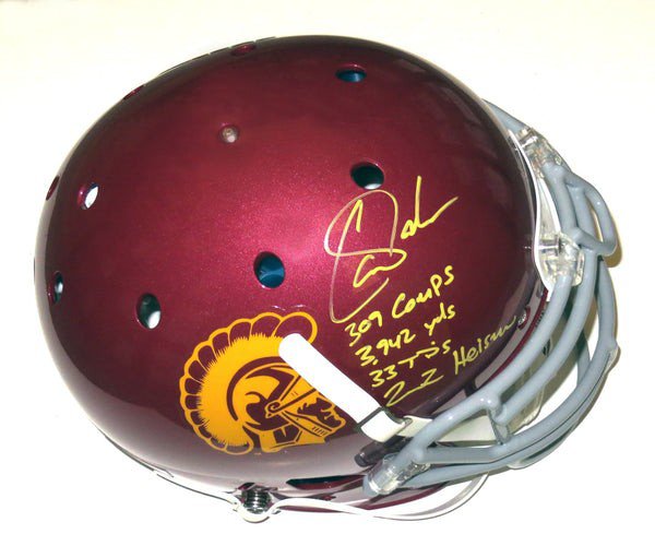 Carson Palmer Autographed Signed Usc Trojans Schutt Authentic Helmet W/2002 Heisman And Stats Beckett Witnessed