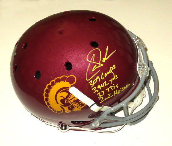Carson Palmer Autographed Signed Usc Trojans Schutt Replica Helmet W/2002 Heisman And Stats Beckett Witnessed
