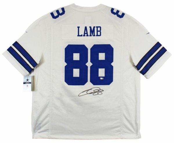 CeeDee Lamb Signed Dallas Cowboys Catch Blue Jersey 8X10 Photo- Fanatics  *Black