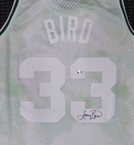 Celtics Larry Autographed Signed Boston Bird Authentic Cloudy Skies Mitchell & Ness Jersey Beckett Beckett
