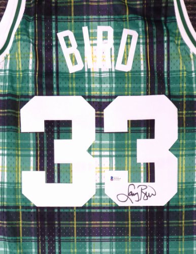 Celtics Larry Autographed Signed Boston Bird Green Mitchell & Ness Private School Swingman Jersey Size L Beckett Beckett