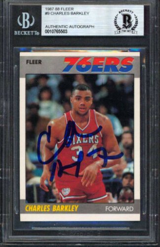 Charles Barkley Autographed Signed 76Ers Authentic 1987 Fleer #9 Card Beckett Slabbed 