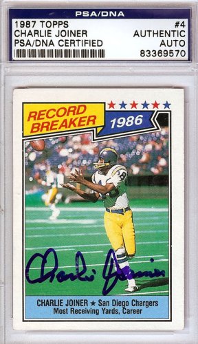 Charlie Joiner Autographed Signed 1987 Topps Card #4 San Diego Chargers PSA/DNA