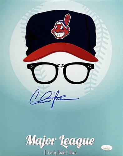 Charlie Sheen Autographed Cleveland Vaughn Navy blue Baseball