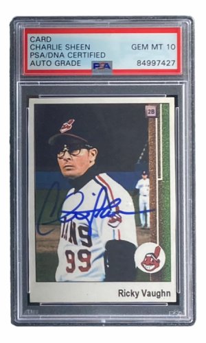 Autographed/Signed Charlie Sheen Ricky Vaughn Major League Blue