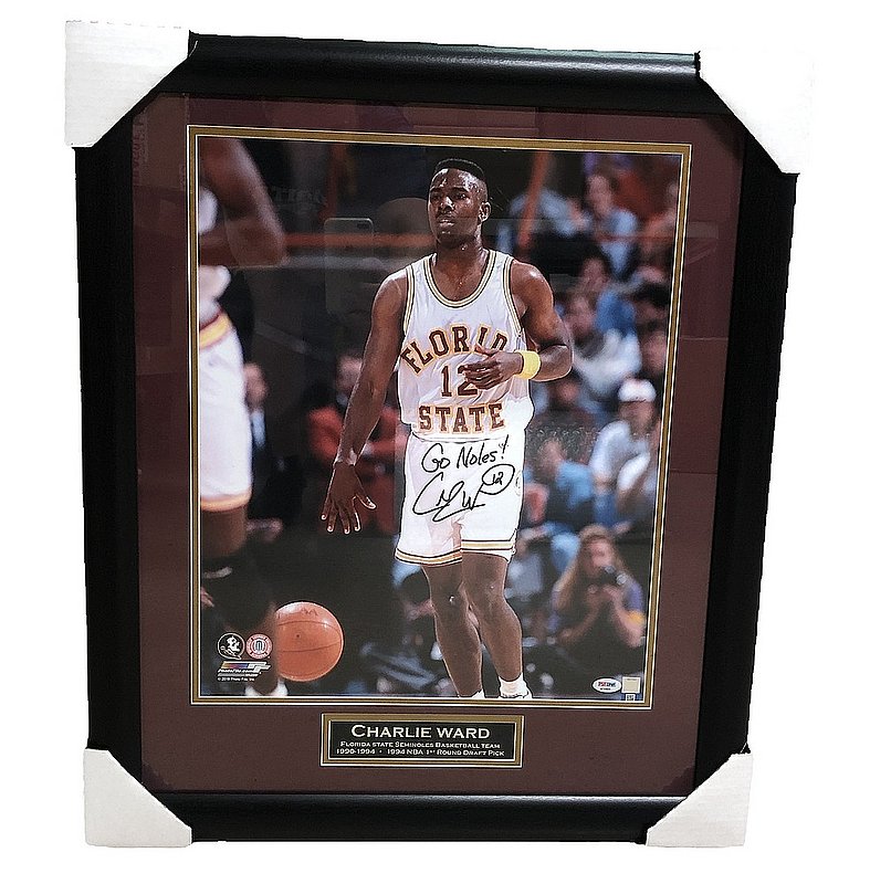 Charlie Ward Autographed Signed Florida State Seminoles Framed Basketball 16x20 Photo with Nameplate - PSA/DNA Authentic