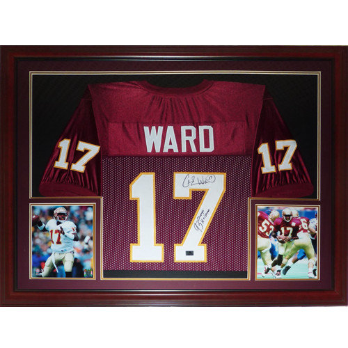 Charlie Ward Autographed Signed Fsu Florida State Seminoles (Garnet #17) Deluxe Framed Jersey With 93 Champs Heisman