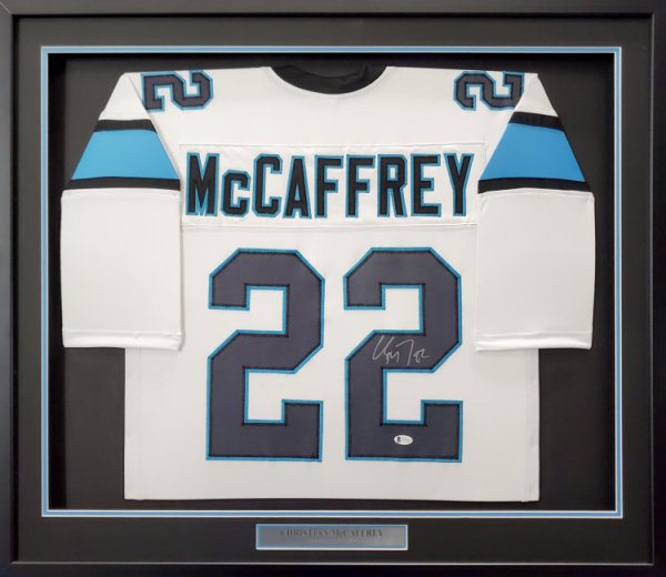 Christian McCaffrey Autographed and Framed Blue Panthers Jersey Auto Fanatics COA