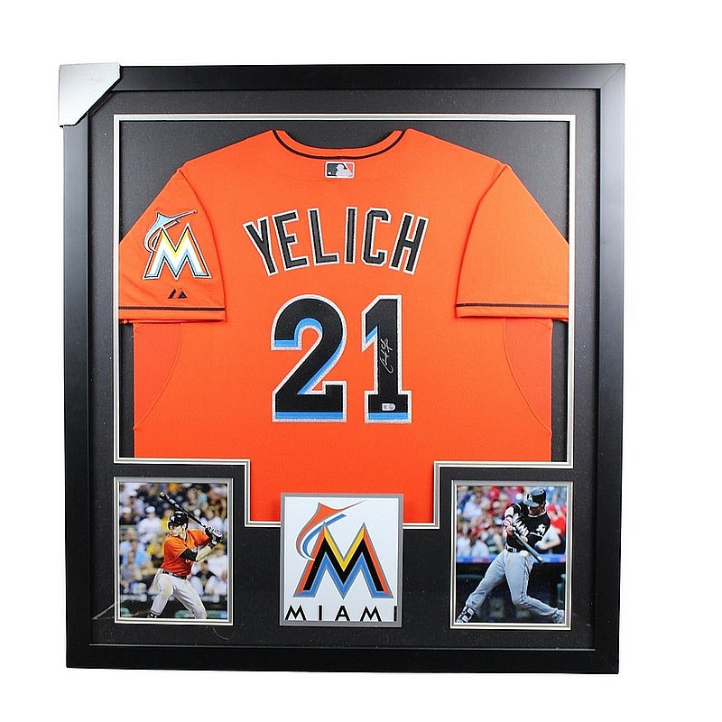 Christian Yelich Autographed Signed Miami Marlins Deluxe Framed Jersey - MLB Authentic