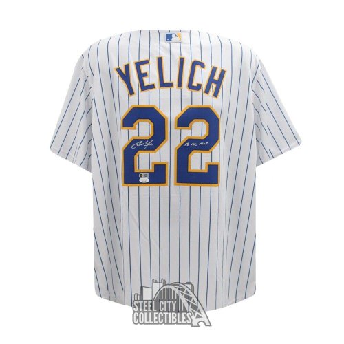 CHRISTIAN YELICH Autographed '2018 Stat' Authentic Blue Brewers Jersey  STEINER