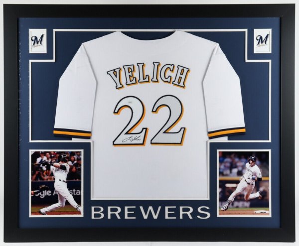 Christian Yelich Autographed Signed Milwaukee Brewers 35" X 43" Framed Jersey (JSA Hologram)