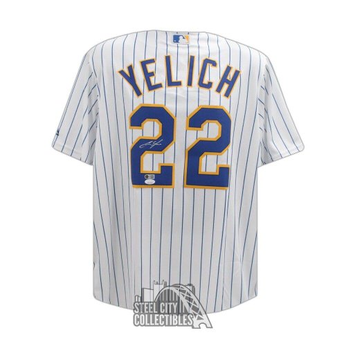CHRISTIAN YELICH Autographed '2018 Stat' Authentic Blue Brewers Jersey  STEINER