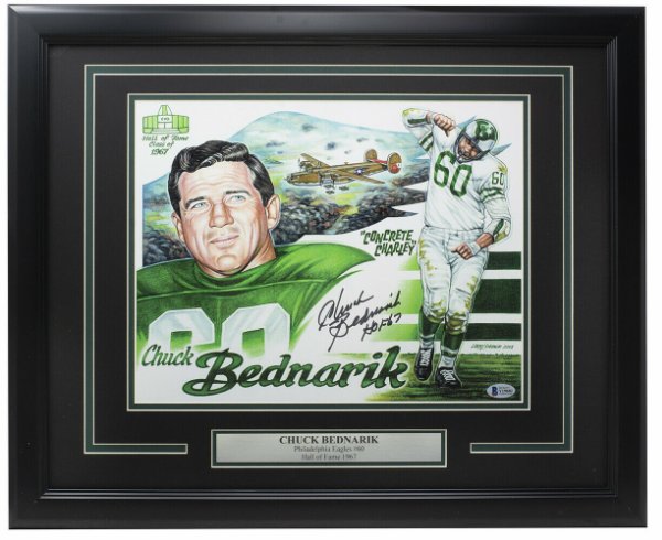 Chuck Bednarik Autographed Signed Framed 11X14 Philadelphia Eagles Photo Collage HOF 67 Beckett