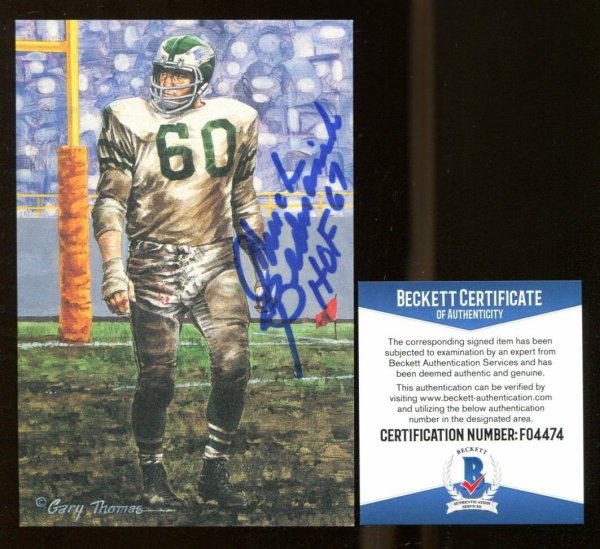 Chuck Bednarik Autographed Signed Goal Line Art Glac With HOF Eagles Beckett