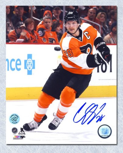 Claude Giroux Philadelphia Flyers Autographed Signed Hockey Puck In Air 8x10 Photo